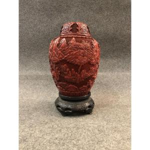 Cinnabar Lacquer Vase. China, 19th Century