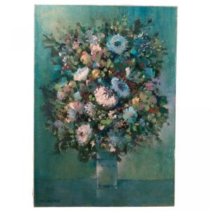 Oil On Canvas Entitled "le Bouquet Bleu" And Signed Marcel Depré (1919 - 1990)
