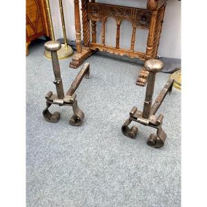 Pair Of Wrought Iron Andirons, 17th Century