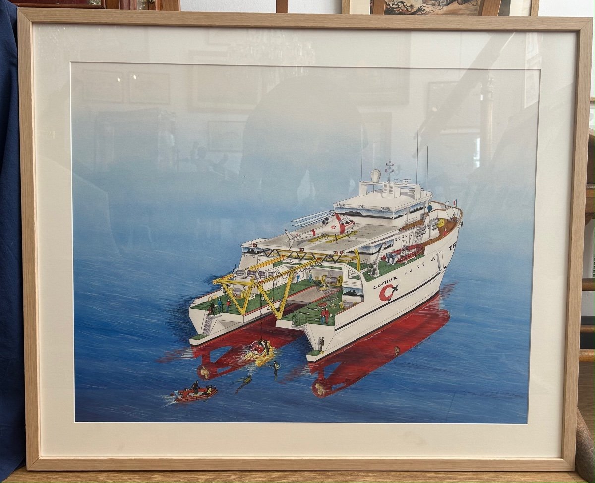 Aquarelle Du Tribex, Projet d'Architecture d'Un Trimaran De Travail Pour La Comex-photo-3