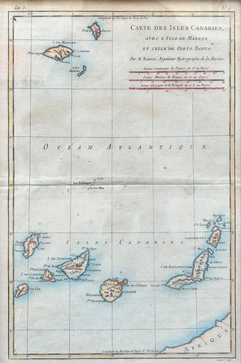 Rigobert Bonne (1727-1795) Carte Des Isles Canaries Avec l'Isle De Madeire Et Porto Santo-photo-2