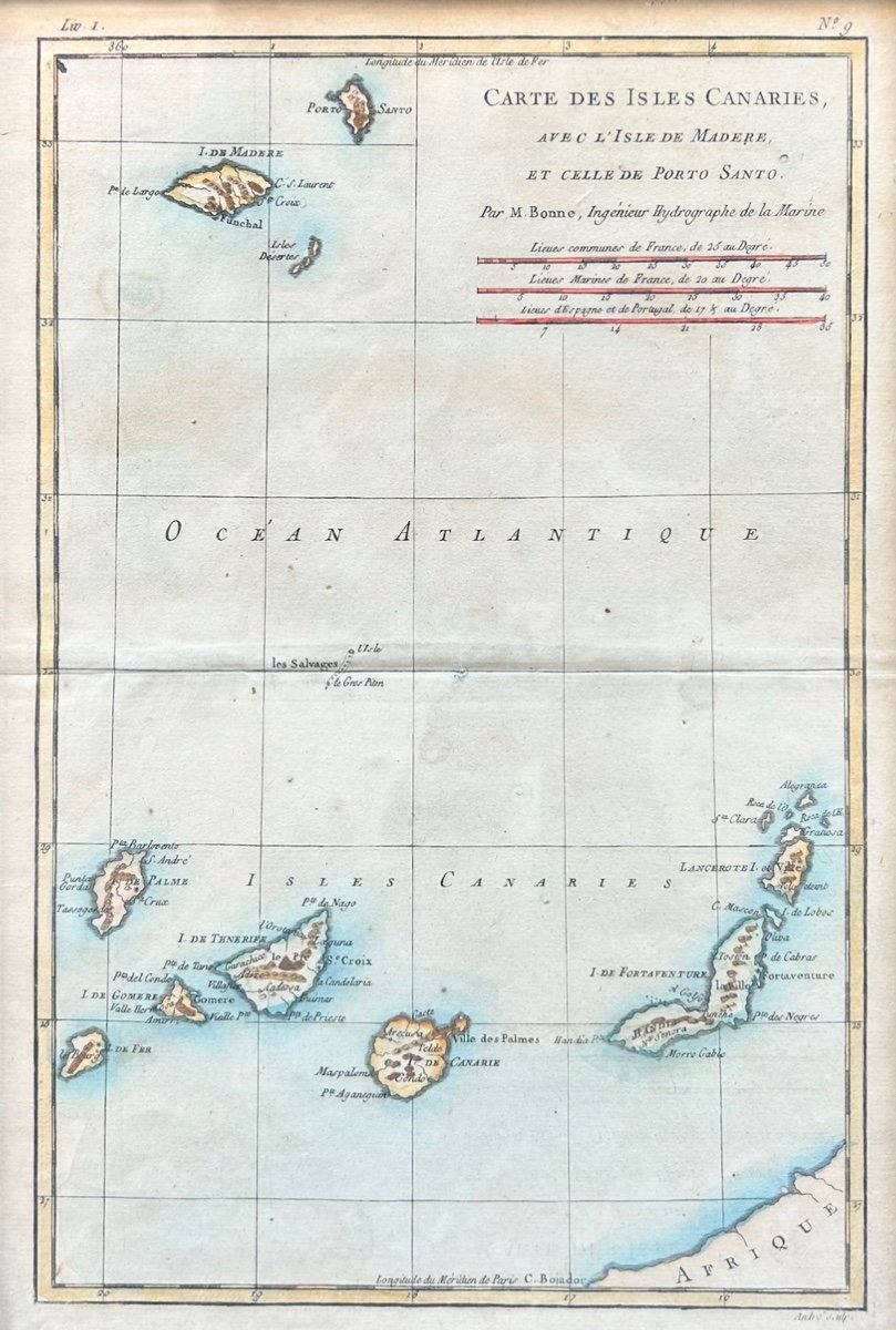 Rigobert Bonne (1727-1795) Carte Des Isles Canaries Avec l'Isle De Madeire Et Porto Santo-photo-3