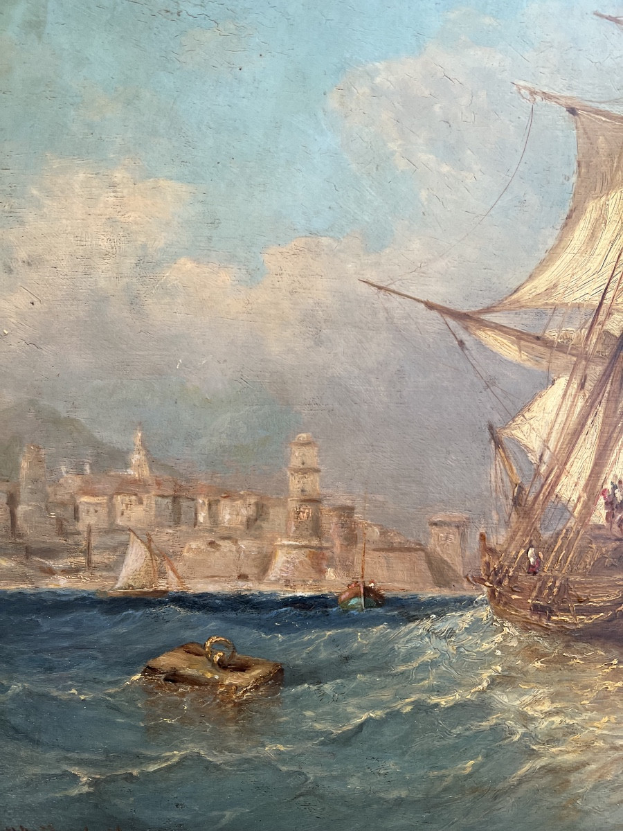 Joseph Suchet (1824-1896 Marseille) Voilier entrant dans le port de Marseille-photo-1