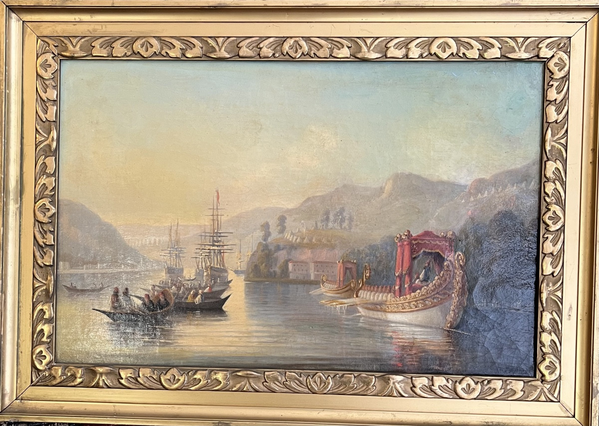 Campement russe Beykoz Bosphore Turquie Huile sur toile marouflée sur bois XIX Siècle 