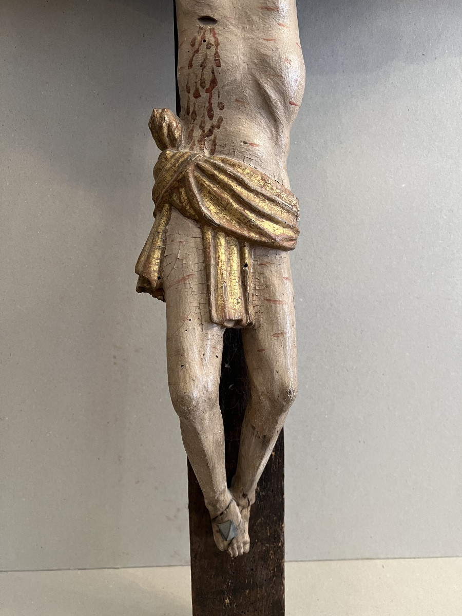 Christ On The Holy Cross, 18th Century Spanish, Wood, Polychrome. Good Condition.-photo-4