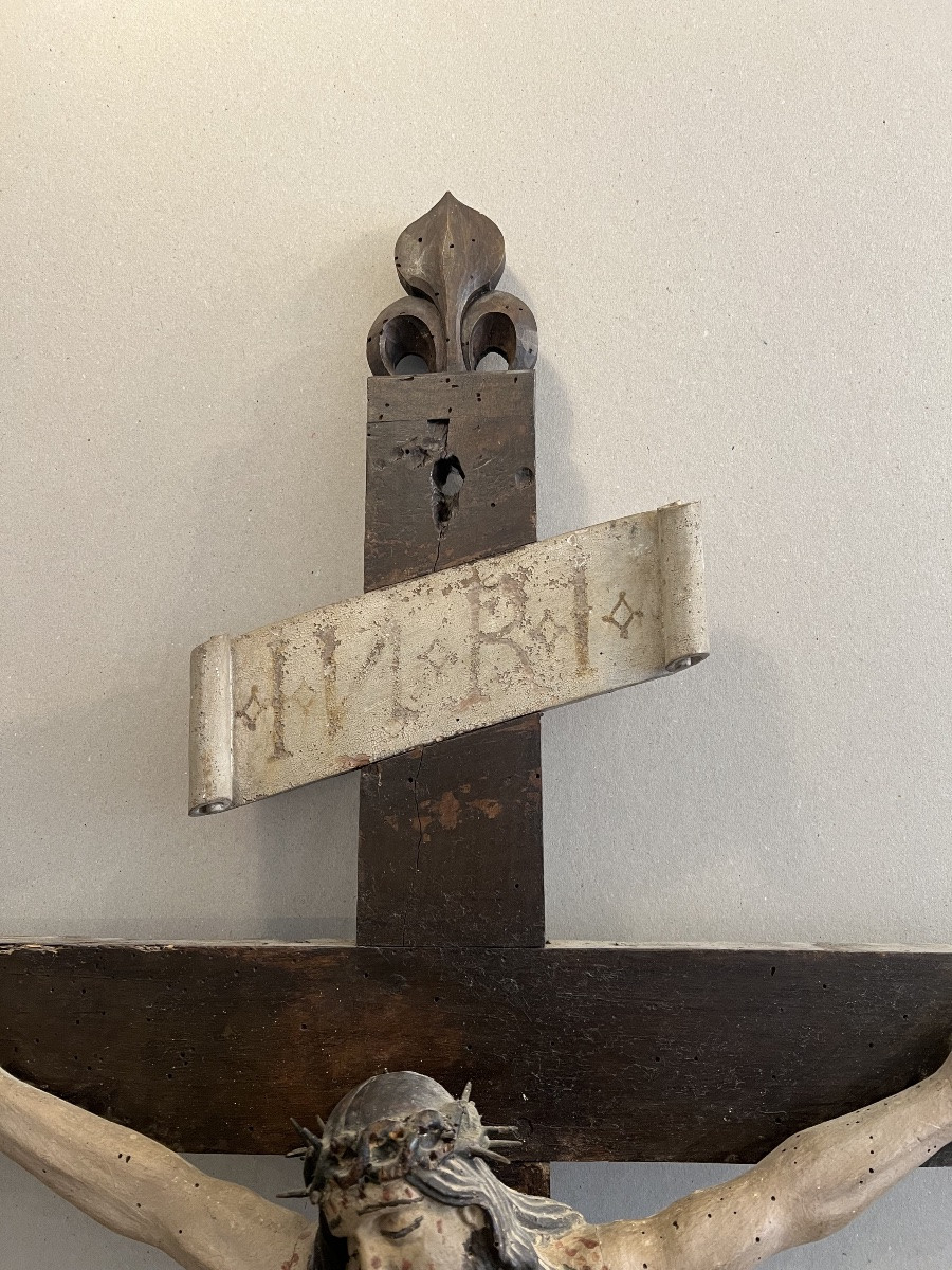 Christ On The Holy Cross, 18th Century Spanish, Wood, Polychrome. Good Condition.-photo-1