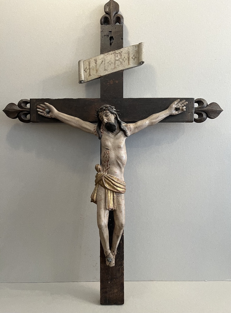 Christ On The Holy Cross, 18th Century Spanish, Wood, Polychrome. Good Condition.