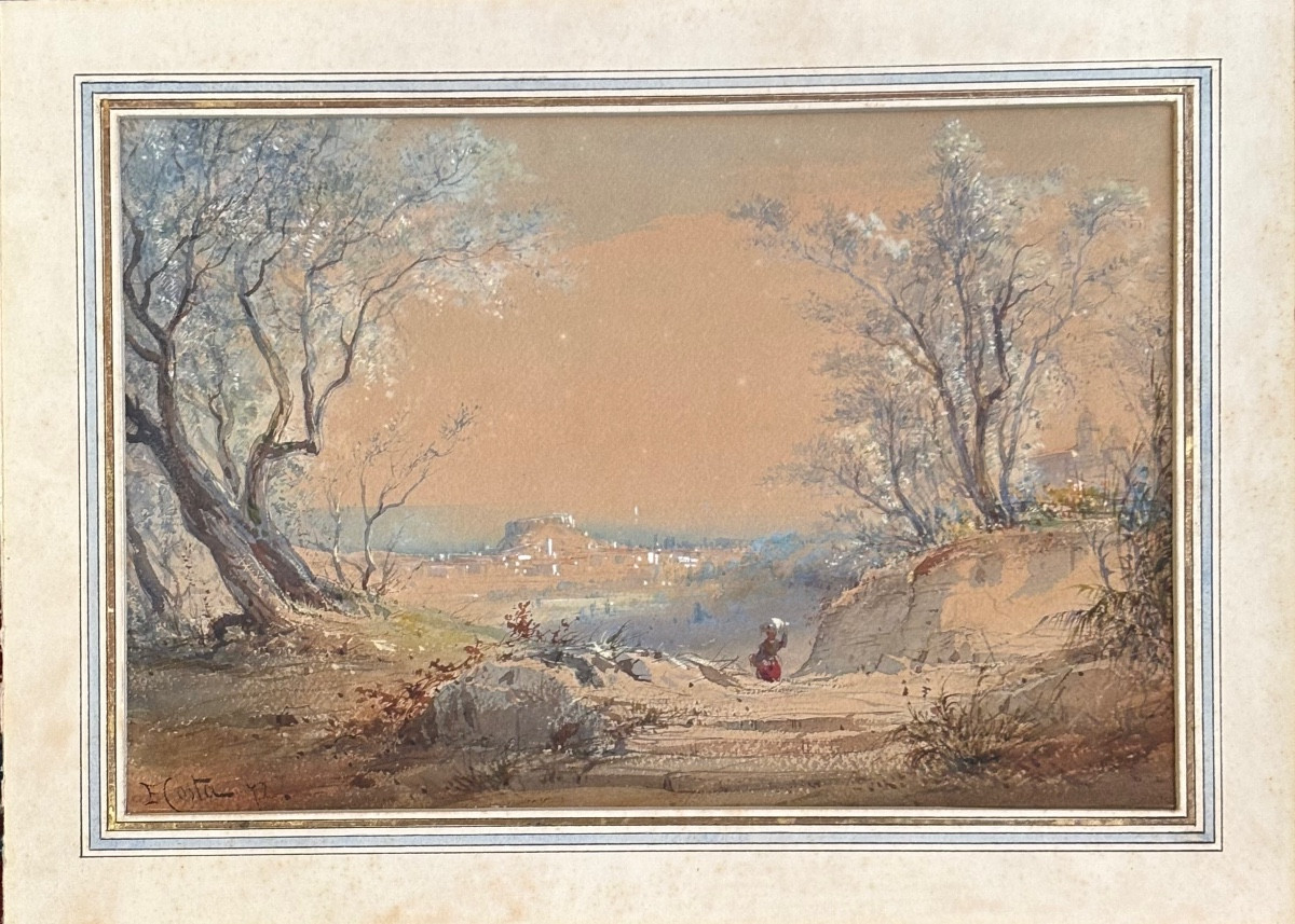 Emmanuel Louis Costa Aquarelle paysage du sud de la France