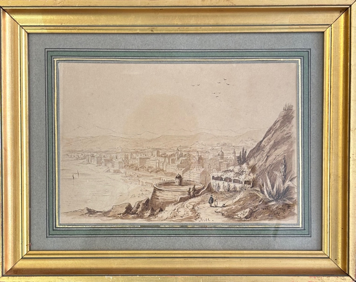 Dessin à la plume ville de Nice monogramme RPF 