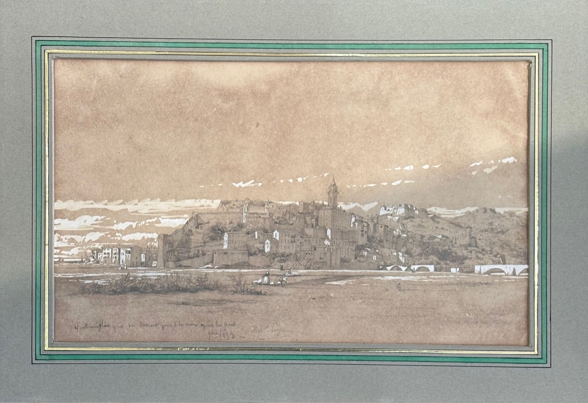 Alphonse Negre dessin et gouache Vintimille vue du torrent 1853-photo-1
