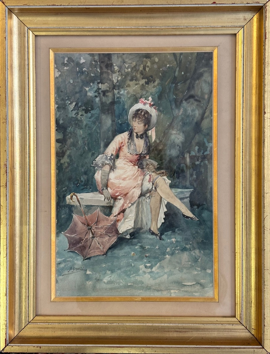 Arturo Orselli, 19th Century, Young Woman With A Parasol-photo-2