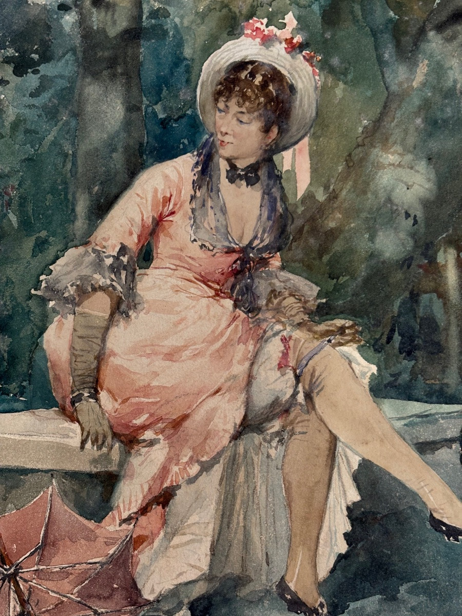 Arturo Orselli, 19th Century, Young Woman With A Parasol-photo-3