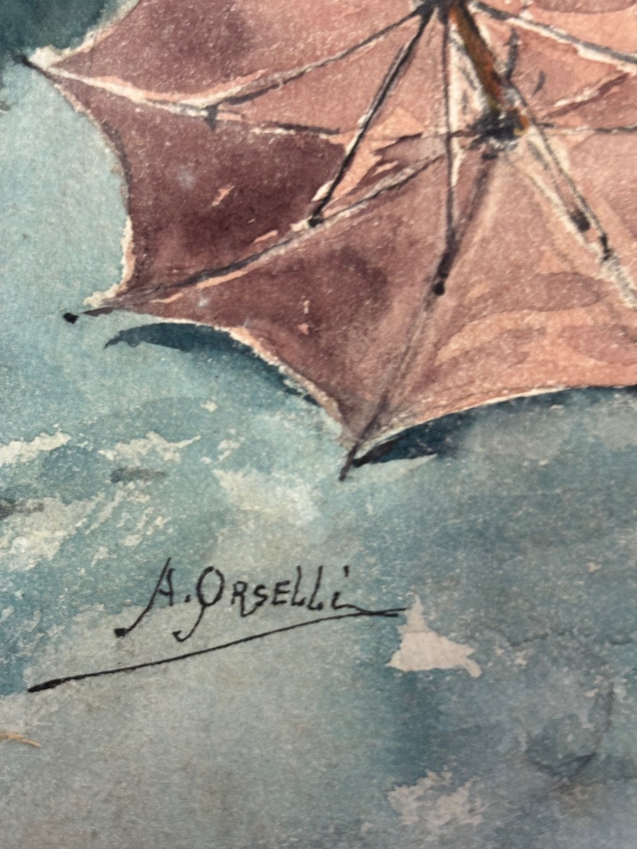 Arturo Orselli, 19th Century, Young Woman With A Parasol-photo-4