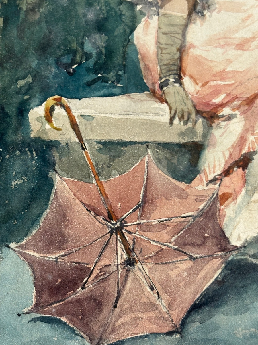 Arturo Orselli, 19th Century, Young Woman With A Parasol-photo-1