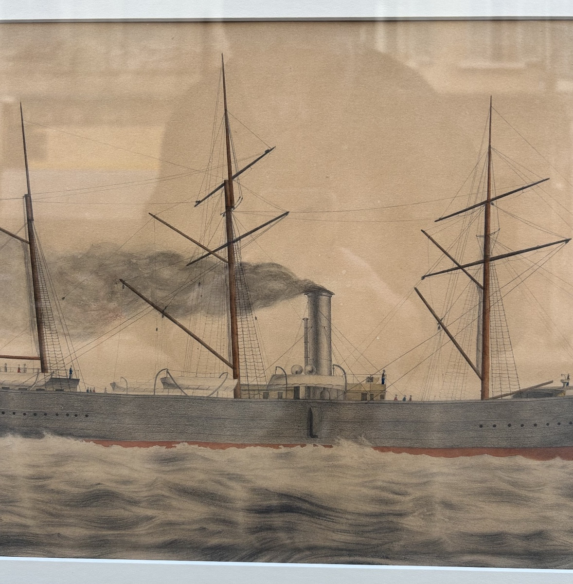 Paire de dessins des paquebots Mersey et Méandre des Messageries Imperiales, XIXème-photo-3