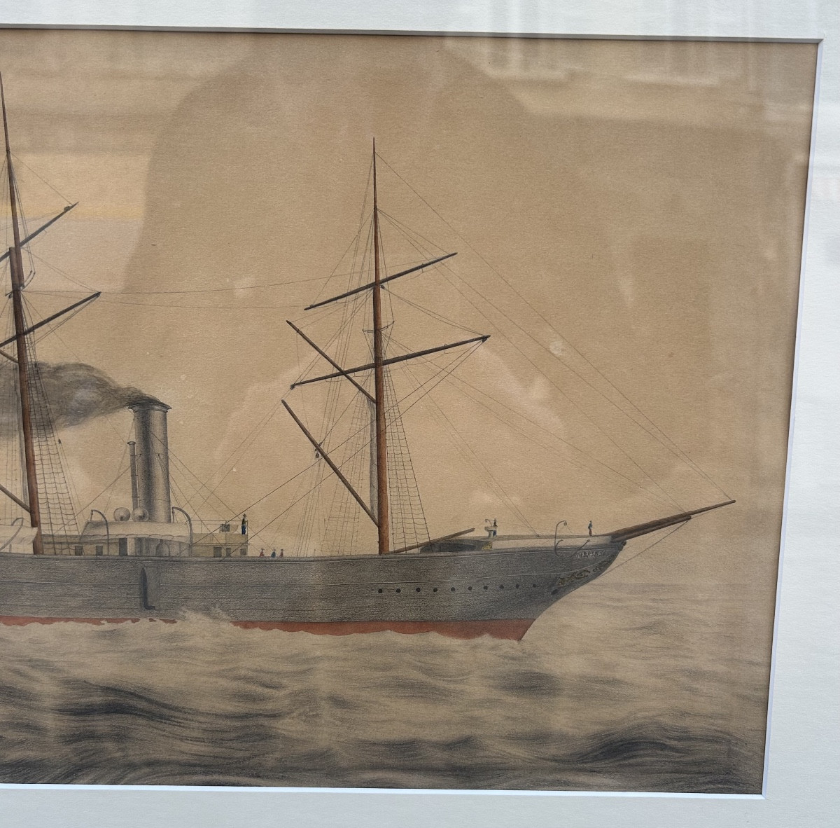 Paire de dessins des paquebots Mersey et Méandre des Messageries Imperiales, XIXème-photo-4