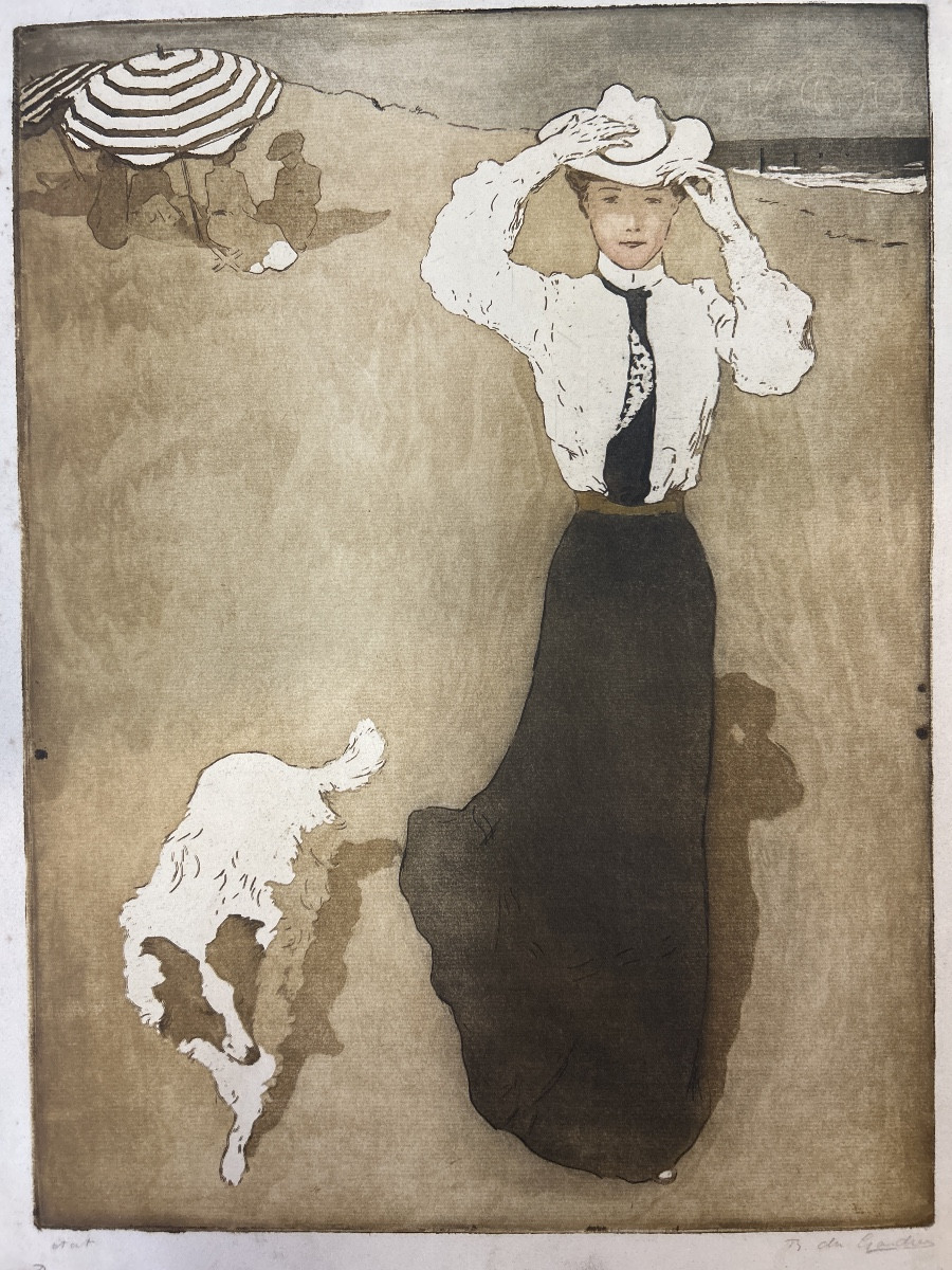 Raoul Du Gardier (1871-1952) At Low Tide, Aquatint Etching, Proof Not For Sale -photo-2