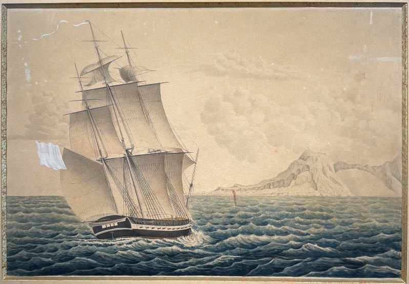École française XIXème Portrait d’un trois mâts barque français devant Gibraltar-photo-2