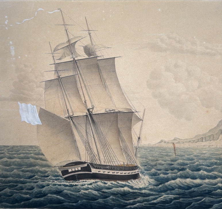 École française XIXème Portrait d’un trois mâts barque français devant Gibraltar-photo-3