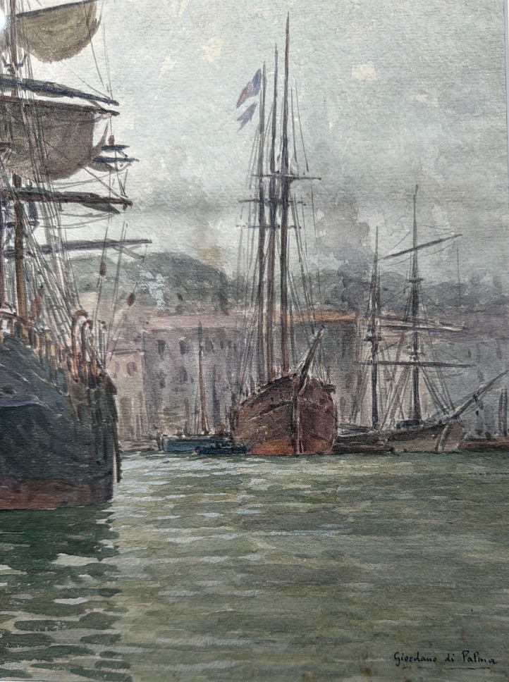 Léon Jean Giordano Di Palma (1886-?) Vue du vieux port de Marseille et notre dame de la garde-photo-4