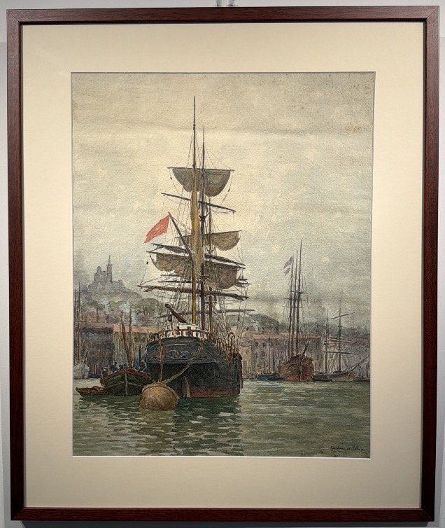 Léon Jean Giordano Di Palma (1886-?) Vue du vieux port de Marseille et notre dame de la garde