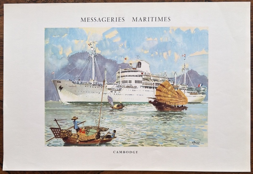 Affiche d’époque du paquebot Cambodge des Messageries Maritimes par Albert Brenet