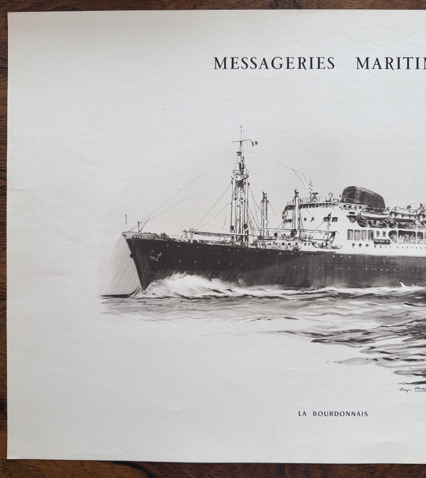 Affiche originale d’époque du paquebot des Messageries La Bourdonnais par Roger Chapelet -photo-2