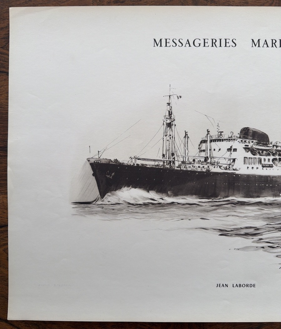 Original Vintage Poster Of The Jean Laborde Ocean Liner Operated By Messagerie Maritime-photo-2