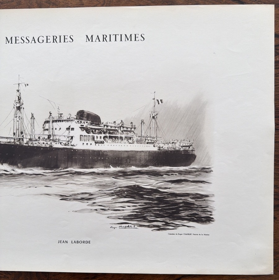 Original Vintage Poster Of The Jean Laborde Ocean Liner Operated By Messagerie Maritime-photo-3