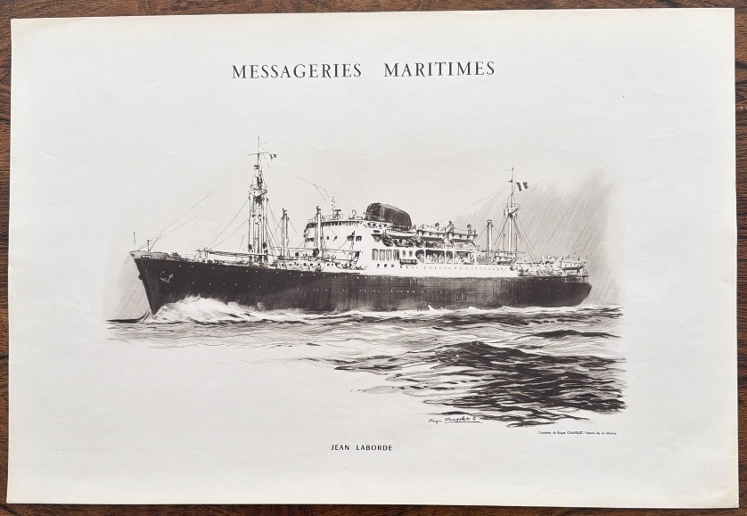 Original Vintage Poster Of The Jean Laborde Ocean Liner Operated By Messagerie Maritime