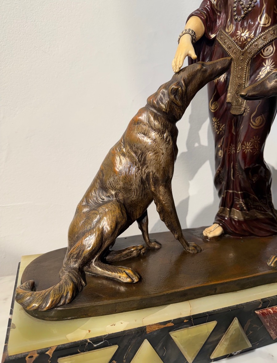 Louis Riché (1877-1949) Femme aux lévriers, chryséléphantine en bronze et ivoire -photo-6