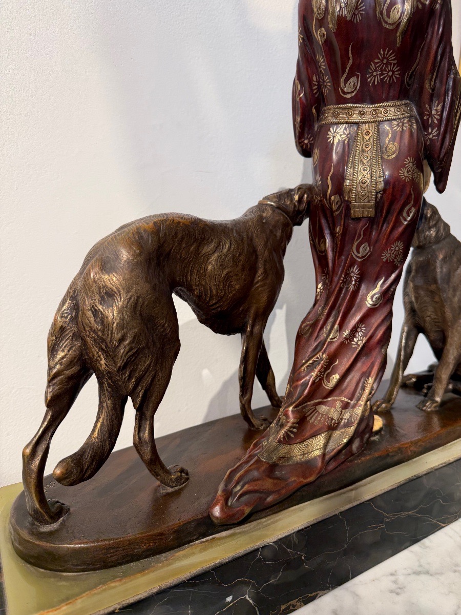 Louis Riché (1877-1949) Femme aux lévriers, chryséléphantine en bronze et ivoire -photo-7