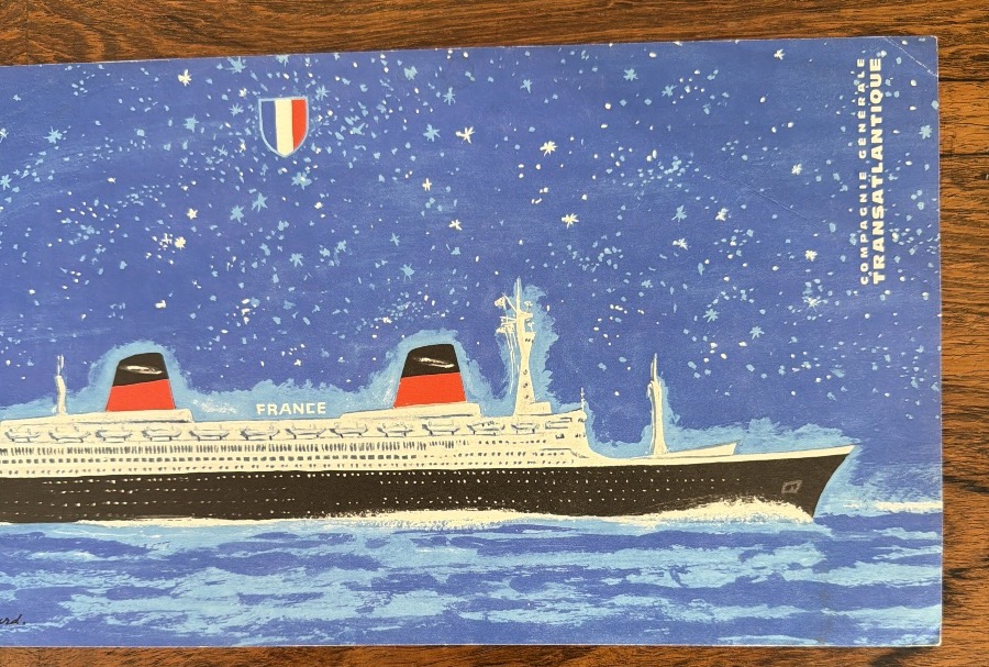Affichette du paquebot France par R. Bouvard vers 1960-photo-3