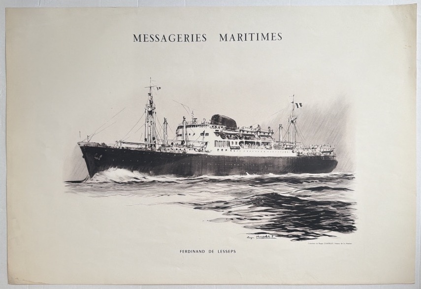 Affiche d’époque du paquebot Ferdinand de Lesseps des Messageries Maritimes par Roger Chapelet