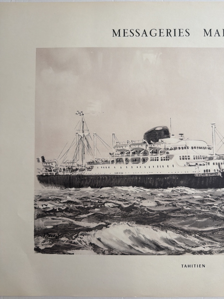 Vintage Poster Of The Messageries Maritimes’ Tahitian Ocean Liner By Albert Brenet  -photo-2