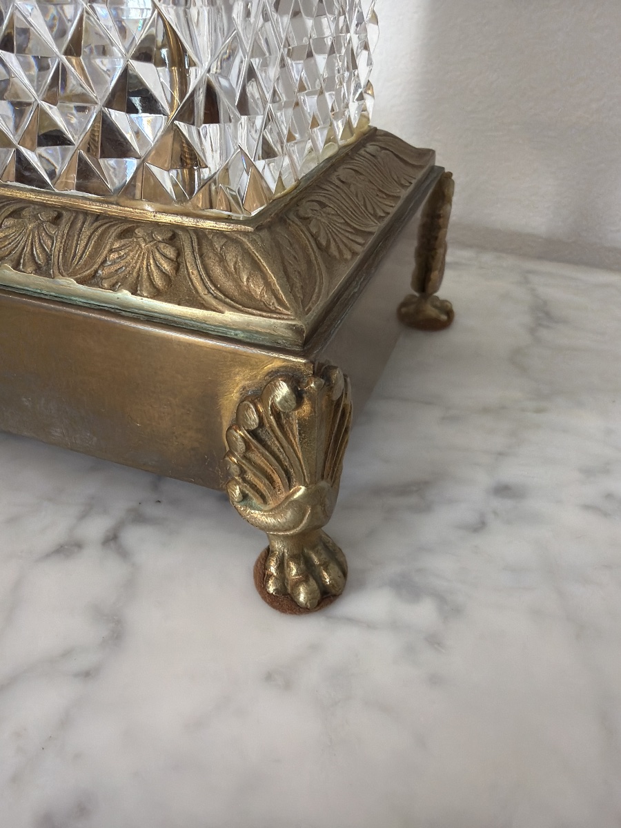 Grande urne Médicis en bronze doré et cristal taillé début XXème-photo-4