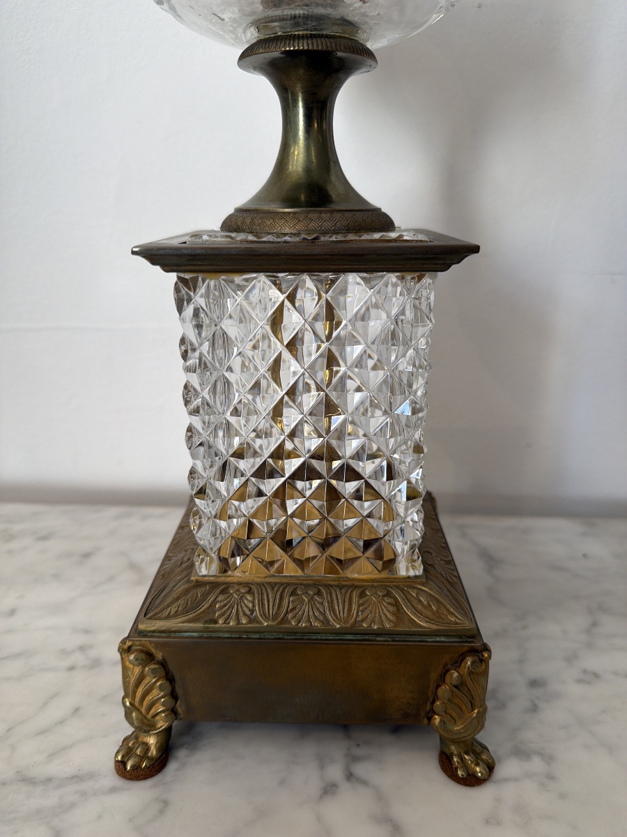 Grande urne Médicis en bronze doré et cristal taillé début XXème-photo-1