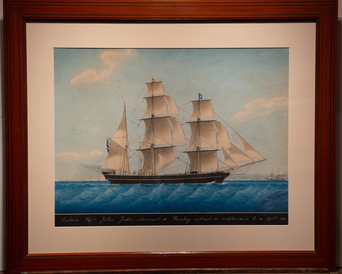 Alphonse Moutte (1840 - 1913) Portrait Du Trois-mâts Barque Antoine Passant Par Gibraltar