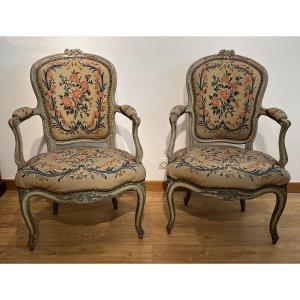 Pair Of Cabriolet Armchairs Louis XV Period