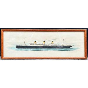 Jb Bastide (1900-1970) Watercolor Of The White Star Line Liner Majestic