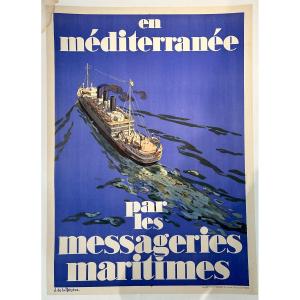 Affiche En Couleur d'Aprés Joseph De La Néziere Pour Les Messageries Maritimes 1925