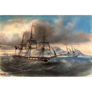 Louis Lebreton (1818-1866) Corvette de la Marine Nationale dans la rade de Toulon