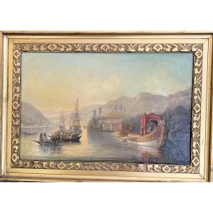 Campement russe Beykoz Bosphore Turquie Huile sur toile marouflée sur bois XIX Siècle 