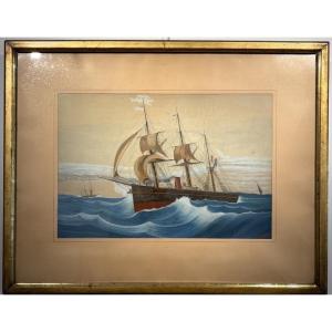 V. Capitant (19th–20th Centuries) Portrait Of A French Mixed-use Passenger-cargo Ship From The Late 19th Century