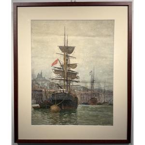 Léon Jean Giordano Di Palma (1886–?) View Of The Old Port Of Marseille And Notre-dame-de-la-garde