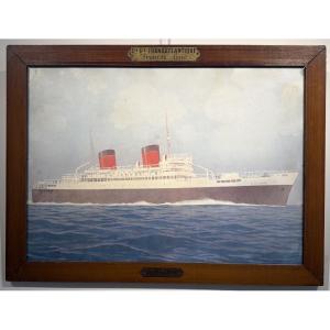 Lithographie du paquebot Ville D’Oran de la compagnie générale transatlantique par Sandy Hook