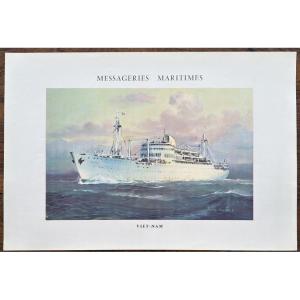 Original Vintage Poster Of The Messageries Maritimes Ocean Liner *viet-nam* By Roger Chapelet 