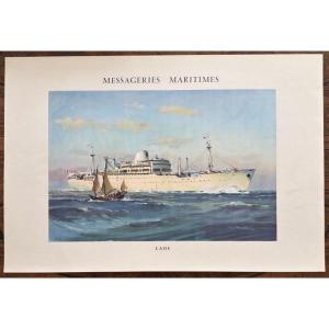 Affiche d’époque du paquebot Laos des Messagerie Maritimes par Roger Chapelet