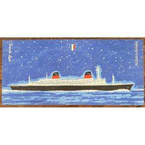Affichette du paquebot France par R. Bouvard vers 1960