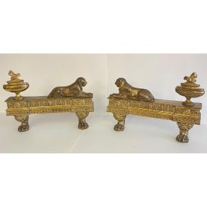 Chenet In Two Parts Period Early XIX Century Gilt Bronze